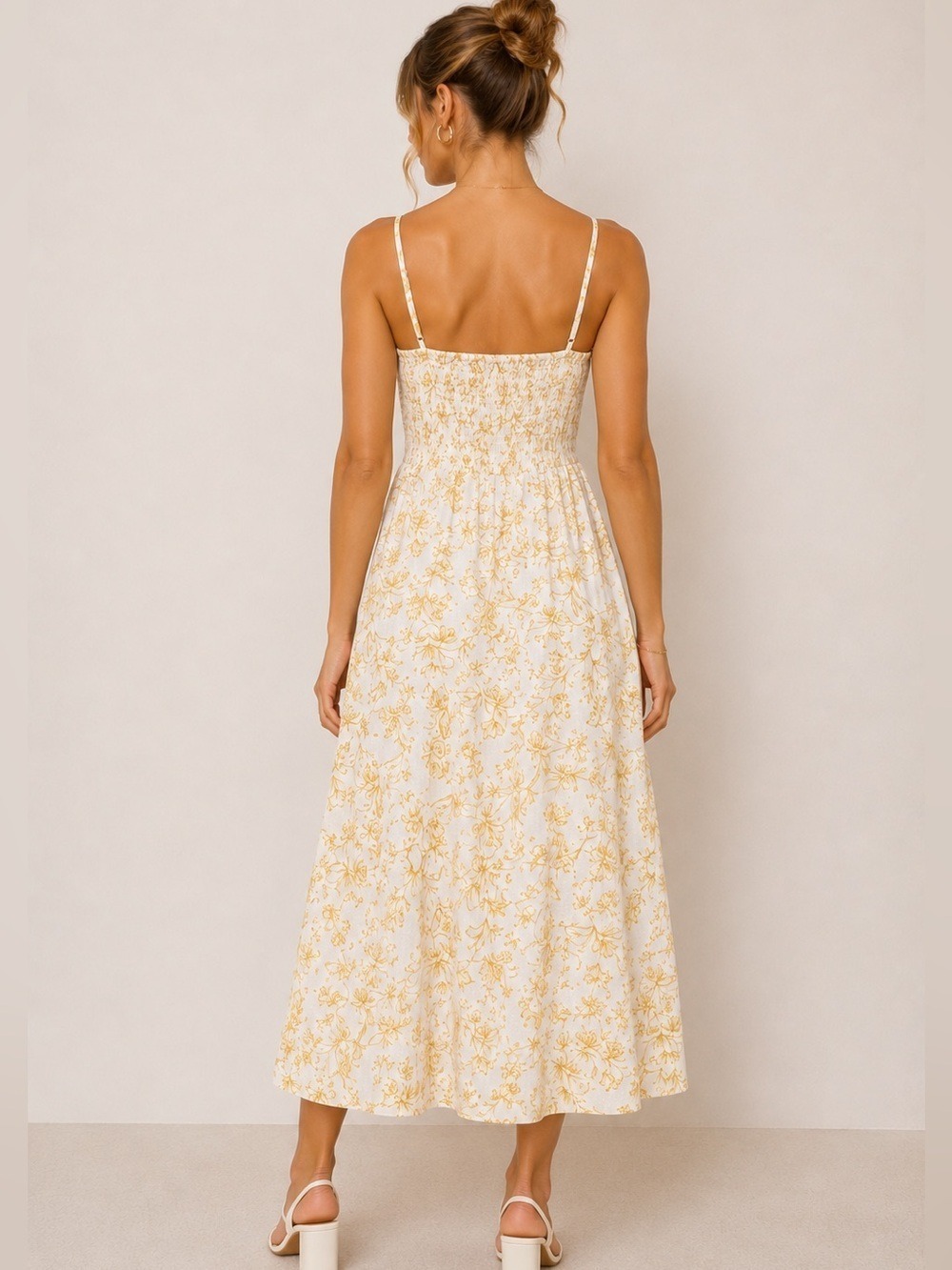 1. STATE Linen Blend Floral Midi Dress XS Smocked Back Cottagecore - Picture 2 of 9